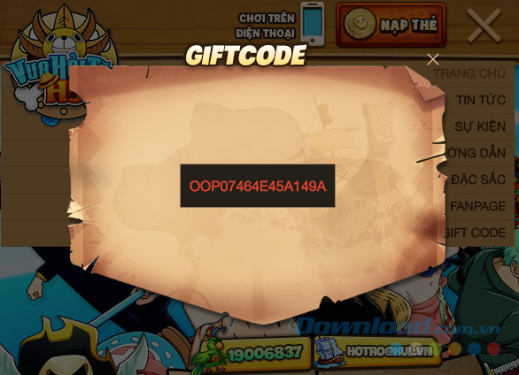 Giftcode của trò chơi Vua hải tặc H5