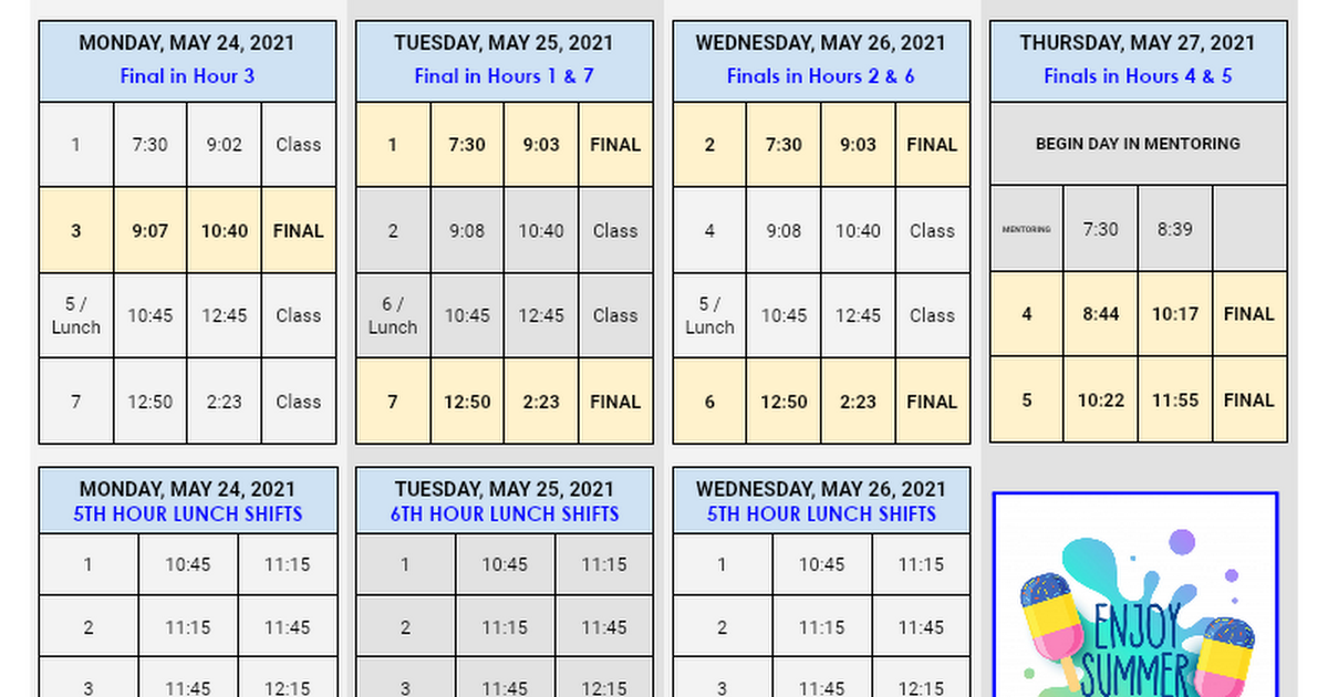Final Exam Schedule Spring 2021 Google Docs