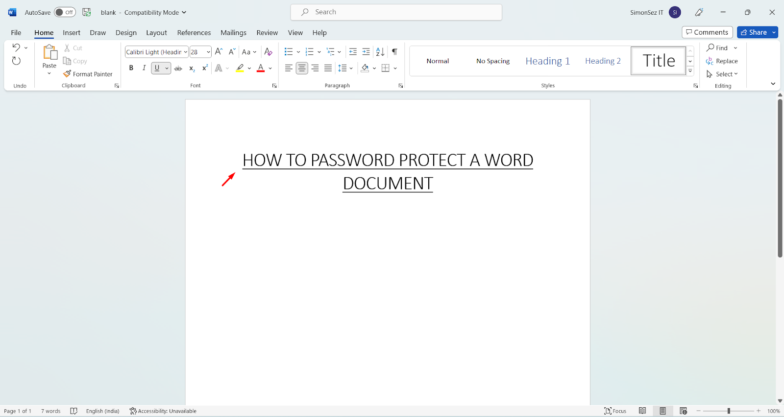 How to password protect a Word document- sample Word document