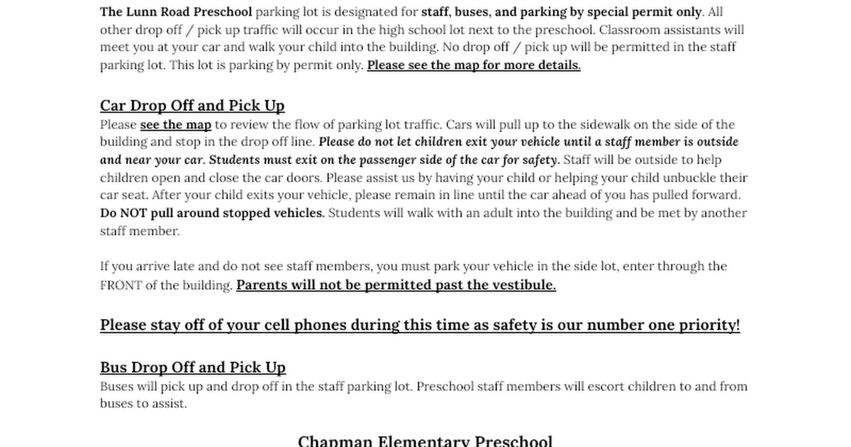 Preschool Arrival and Dismissal