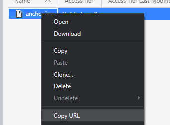 in Azure Blob Storage Explorer, right-click, then select 'Copy URL'