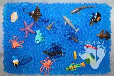 Ocean Water Bead Sensory Bin | 3 Dinosaurs