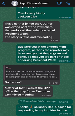 Misleading: 56 Lawmakers did not endorse Weah, neither did Thomas Goshua