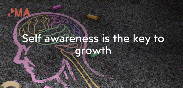 An image of a drawing of a person with the words "Self awareness is the key to growth" over the top.