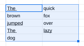 A selected group of cells, primary cell is underlined