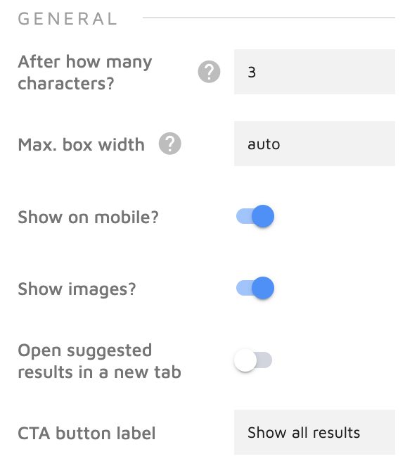 General suggestions settings