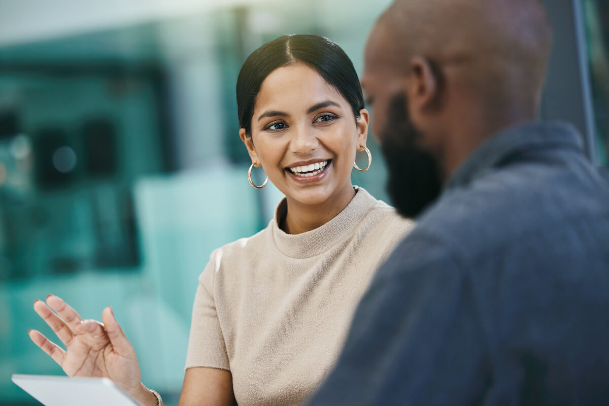 Employees talking to each other