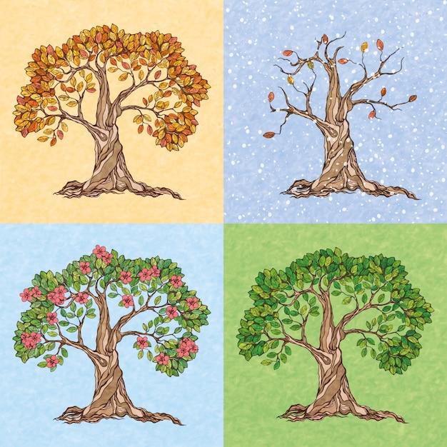 Quatro estações, verão, outono, inverno, primavera, árvore, papel de  parede, ilustração vetorial | Vetor Grátis
