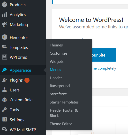 step 1 of how to create a dropdown menu in wordpress