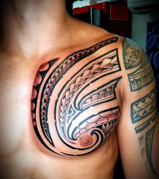 Polynesian Tribal Chest Tattoo Idea
