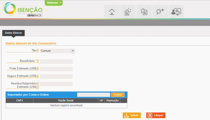 Drawback web: isenção
