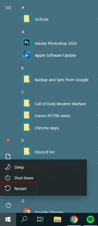 Restart Windows 10