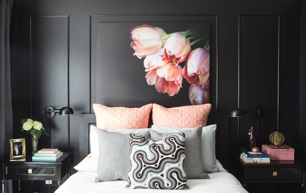 All-Black bedroom with Pink focal point