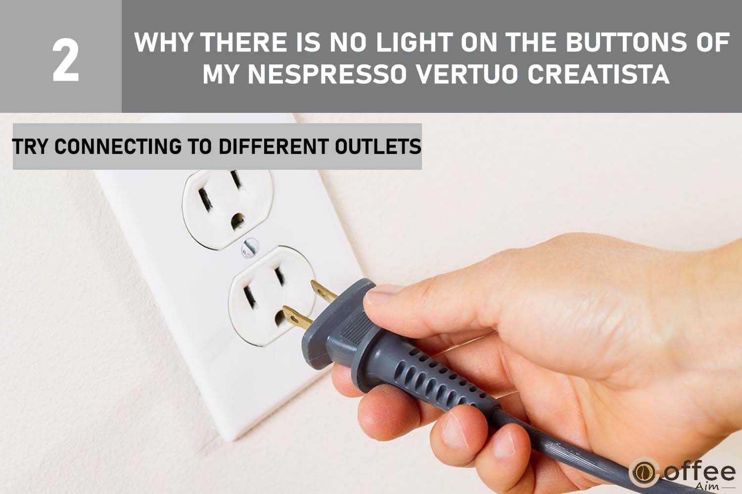 The image shows trying different outlets to fix Nespresso Vertuo Creatista's button light issue as explained in the article.