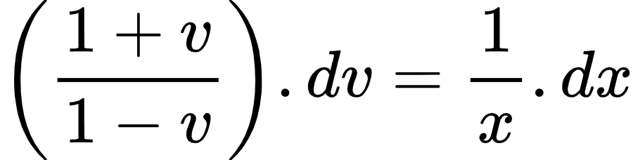 {"font":{"size":10,"color":"#000000","family":"Arial"},"id":"4-0-1-0-0-0-0-0","code":"\\begin{align*}\n{\\left(\\frac{1+v}{1-v}\\right).dv}&={\\frac{1}{x}.dx}\t\n\\end{align*}","type":"align*","ts":1603964321364,"cs":"on3oWSrsFTH4sWjosTgkmQ==","size":{"width":149,"height":37}}