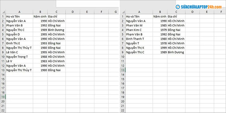 Lọc dữ liệu giống nhau trong Excel trên nhiều sheet 