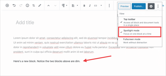 Modo Spotlight ativado