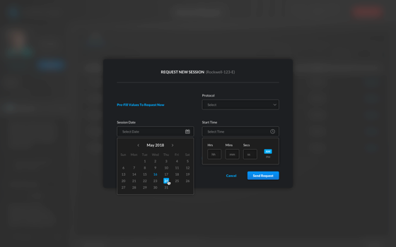 A screenshot of the feature that enables different users to request new sessions in IIOT