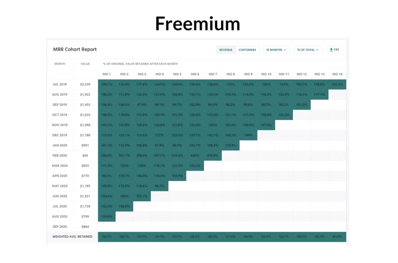Tettra's Cohort Chart after switching to freemium