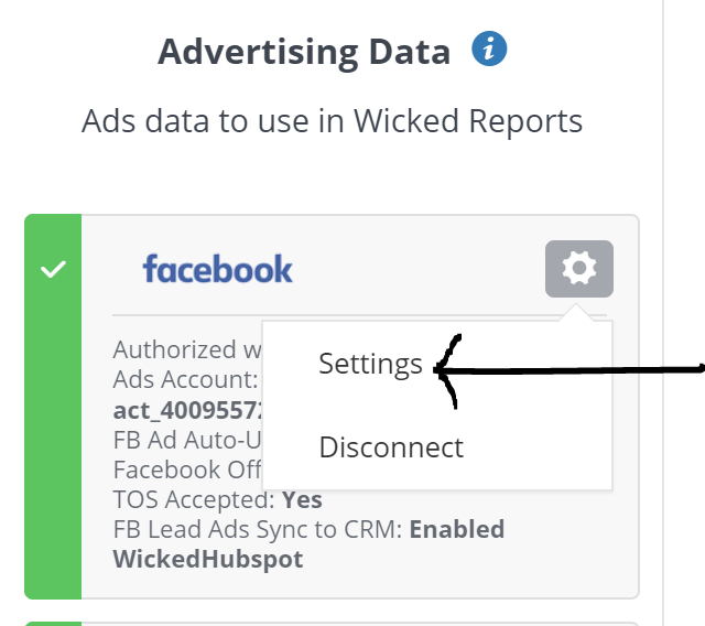 wicked reports advertising data settings