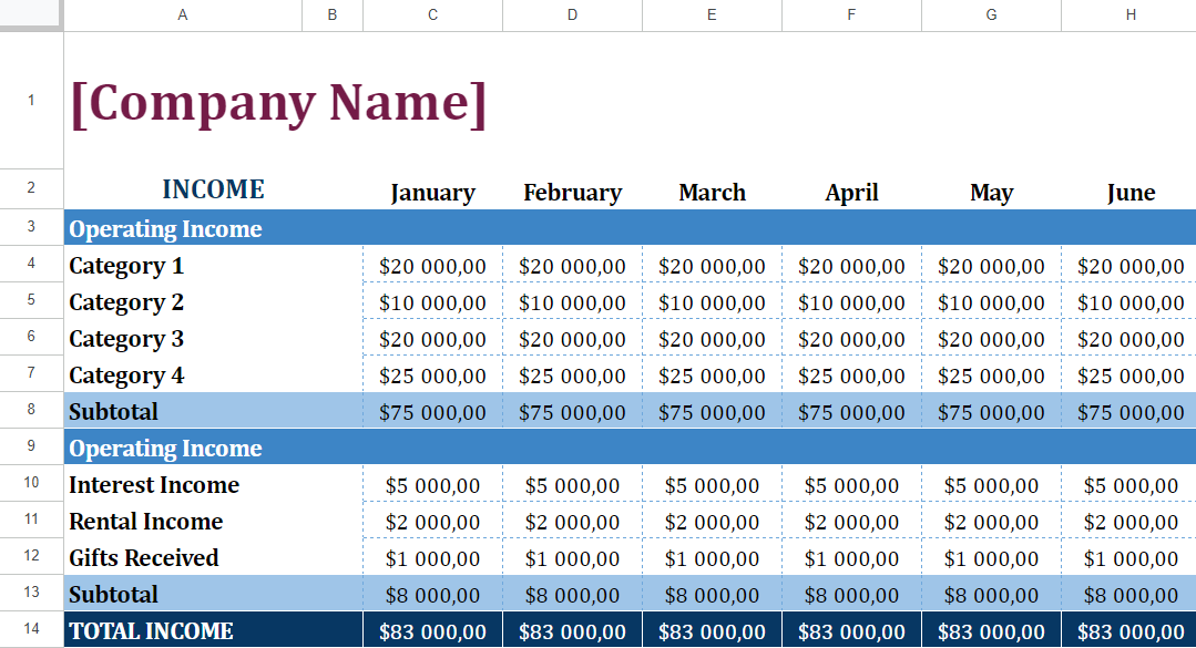 google worksheet budget