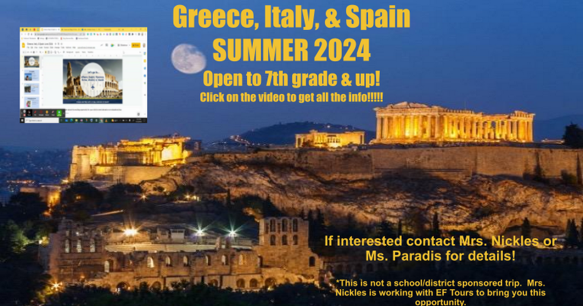 Greece, Italy, & Spain Trip Info - SUMMER 2024
