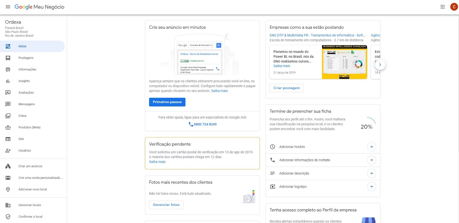 tela do google meu negócio