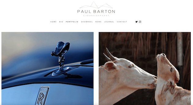 Screenshot of Paul Barton portfolio website with images of a Rolls Royce and two animals.