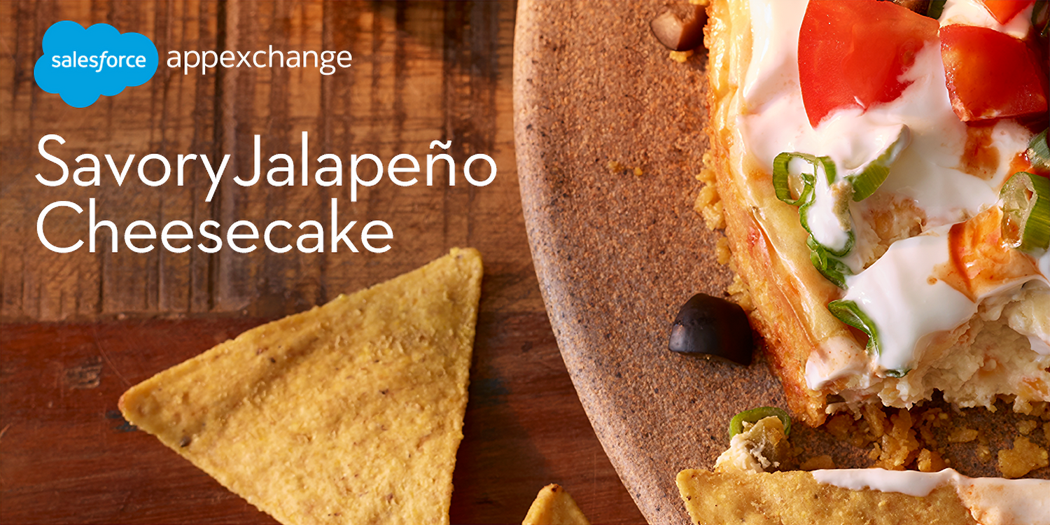 A photo of the Trailblazer recipe Savory Jalapeno Cheesecake on a stand with tortilla chips to the side.