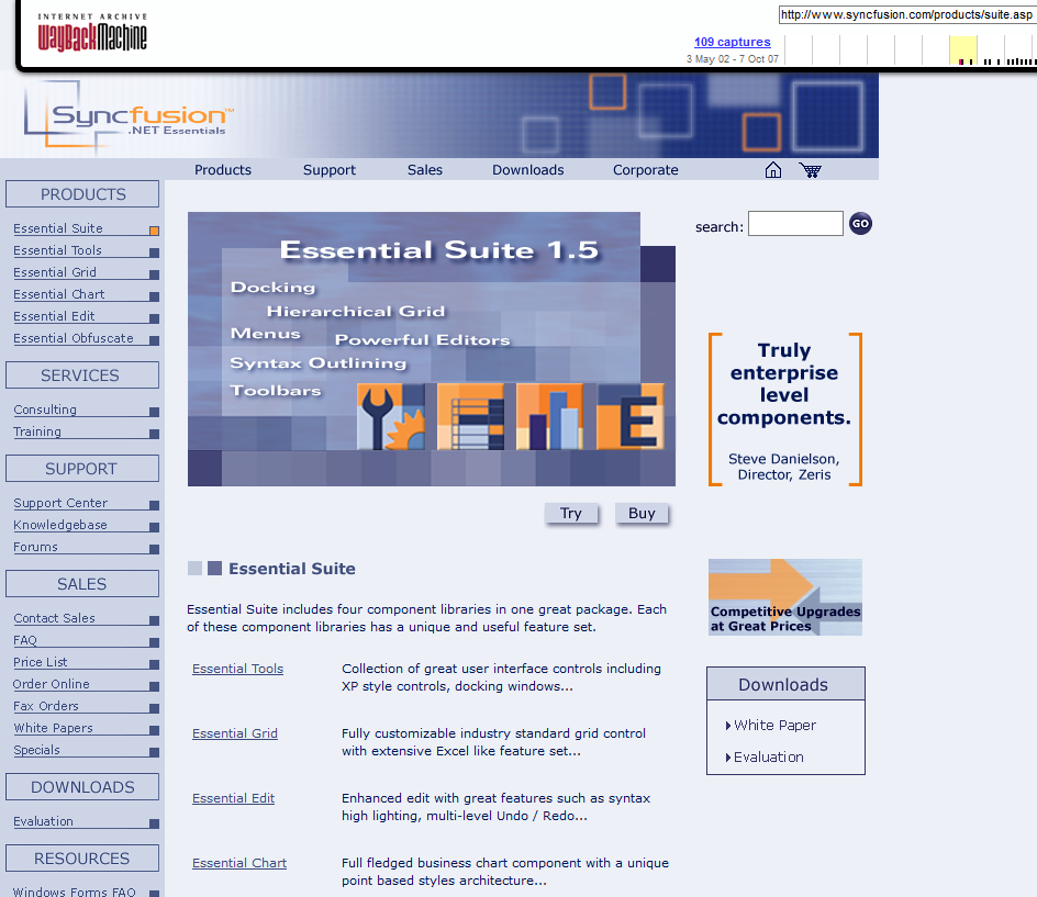 Our website design has undergone as much change as Essential Studio. Screenshot courtesy the Internet Archive