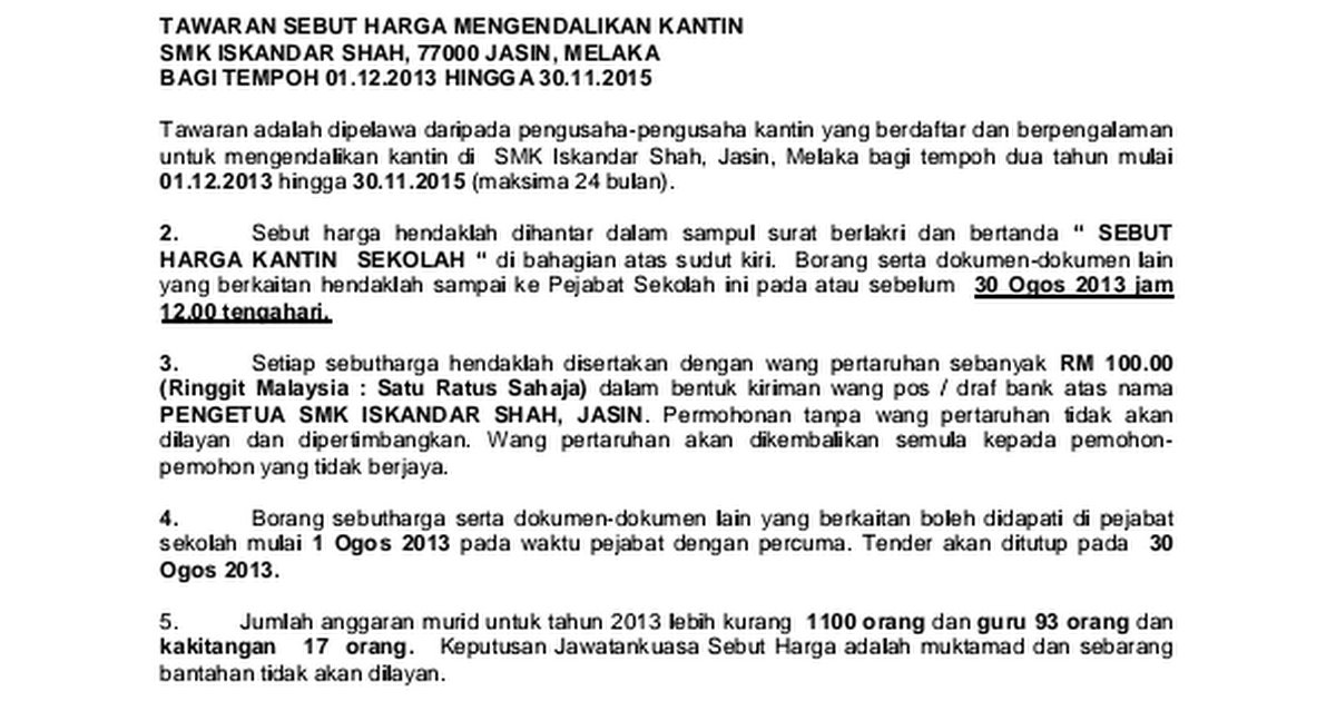 Surat Kiriman Rasmi Aduan Kantin Sekolah Pt3 - Rasmi G