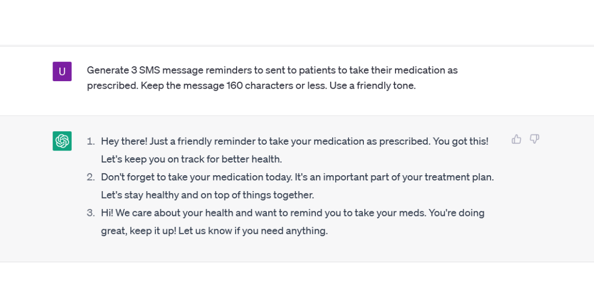 chatgpt prompt and response to generate medicine reminders