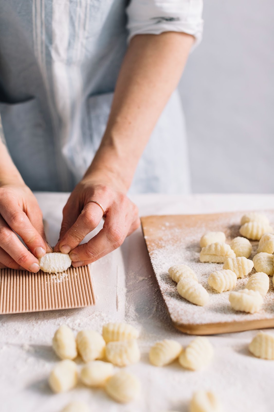 making pasta dumplings with flour