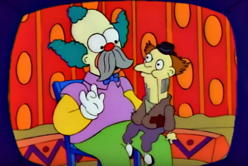 Krusty with ventriloquist's doll in The Simpsons - Krusty Gets Kancelled