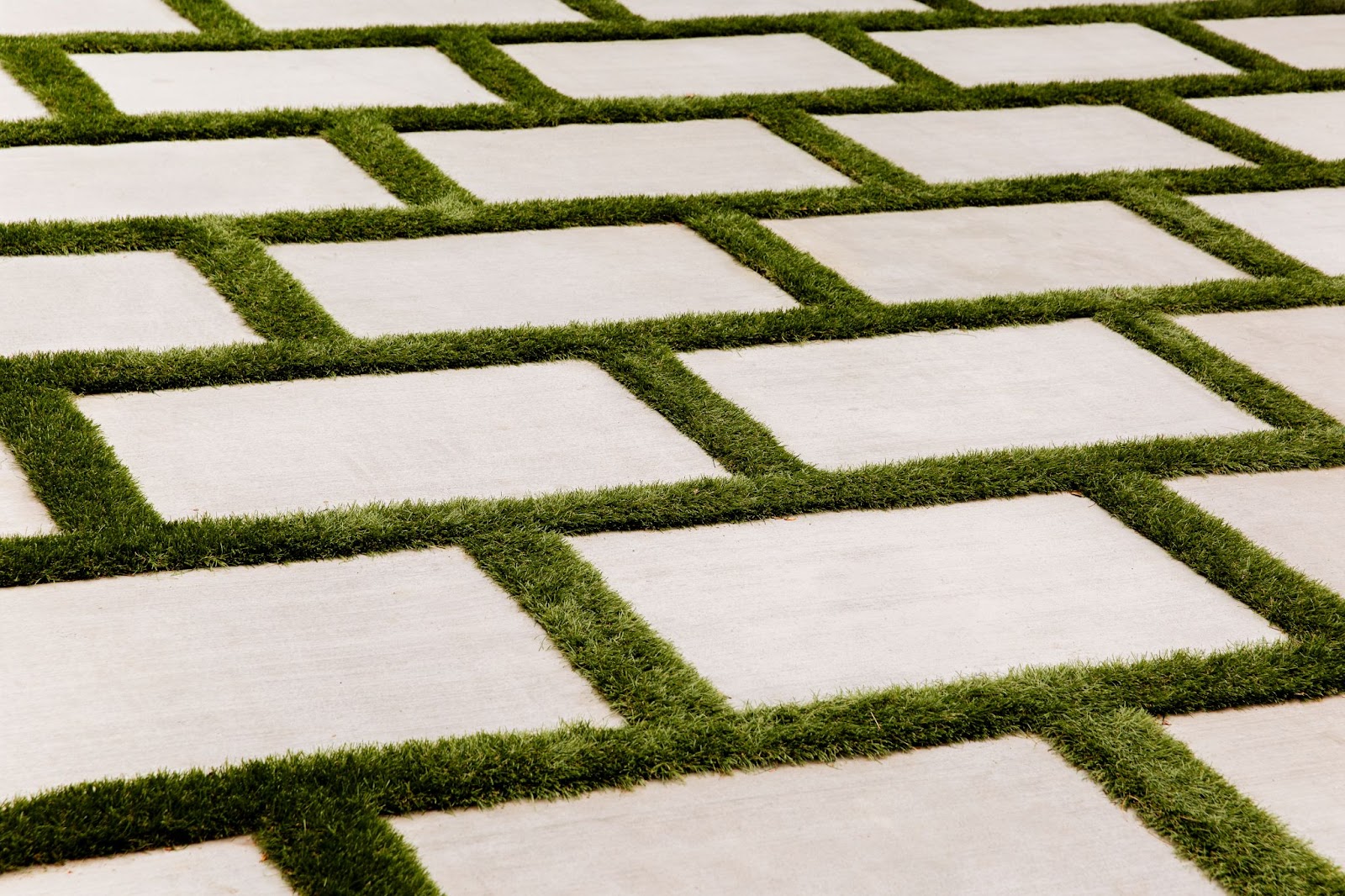 Modern cream paving slabs in checkerboard design 