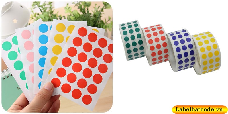 Decal tem tròn bế dạng cuộn , tờ full màu sắc và kích thước