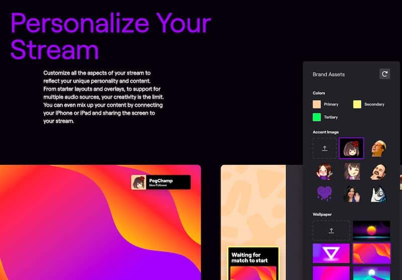 Función de personalización de Twitch Studio 