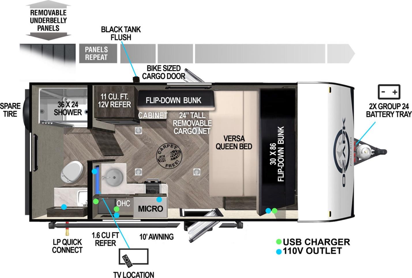 Floor plan for the Forest River Ozark 1530VBK travel trailer