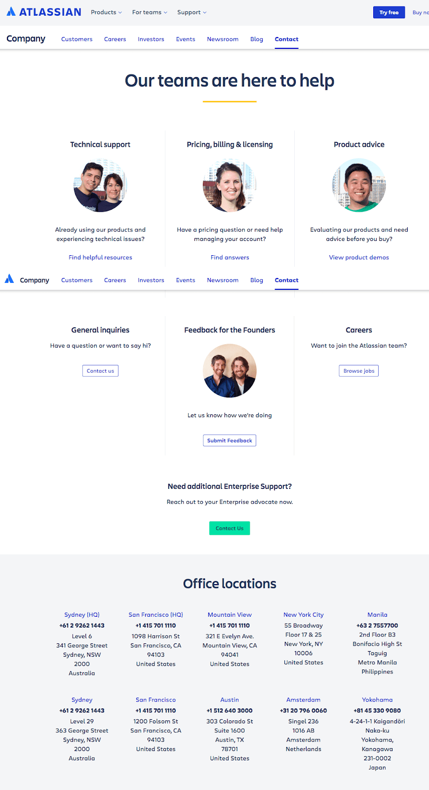 atlassian example of Best Contact Us Pages