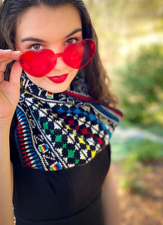 woman wearing colorwork cowl