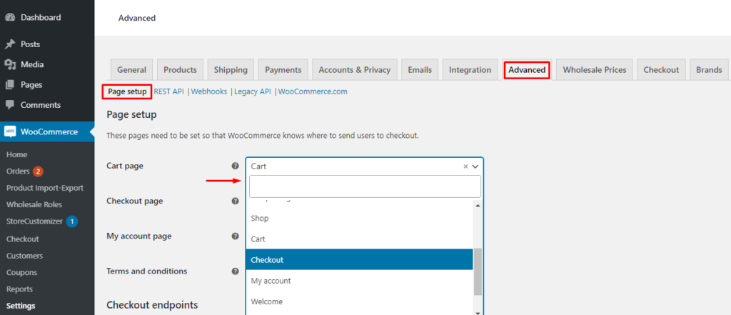 Redirect the cart page link to the checkout page