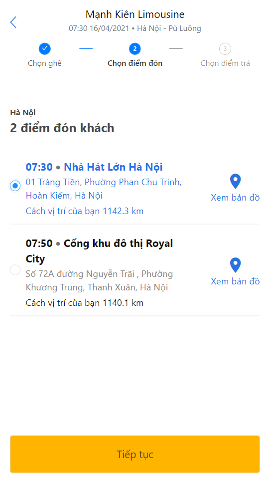 Chọn giờ, chọn chỗ, điểm đón/trả và điền đầy đủ thông tin.