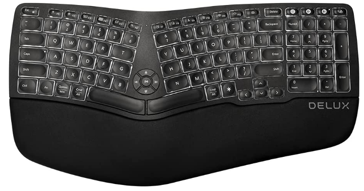 The best option for alleviating discomfort and injury while gaming, is an ergonomic keyboard like this.