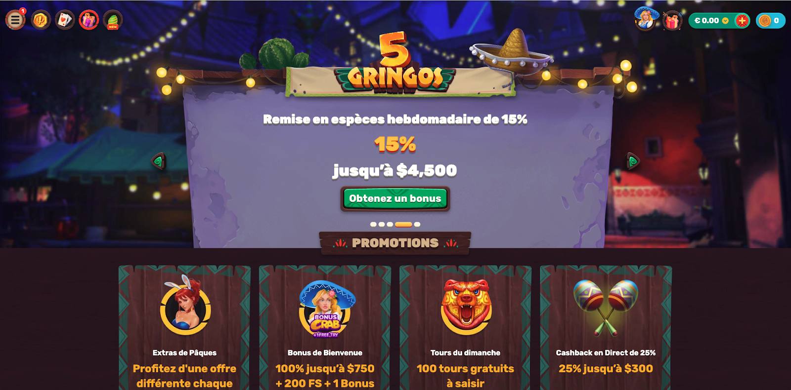 La page d'accueil de 5Gringos