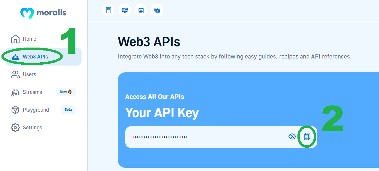Web3 API landing page with a user API key