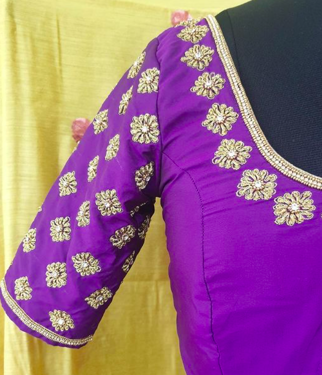 Muted gold flower embroidered blouse
