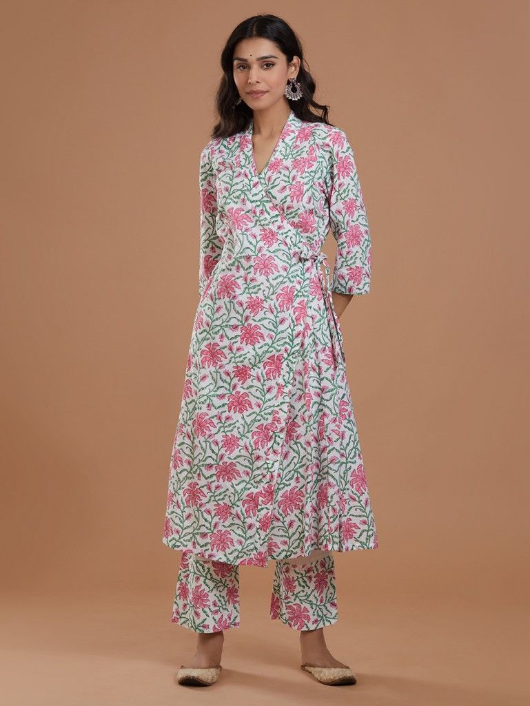 Printed Cotton Wrap Kurta with Pant