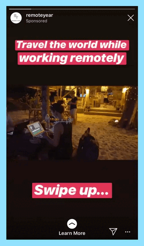 native looking Instagram story ad by Remote year