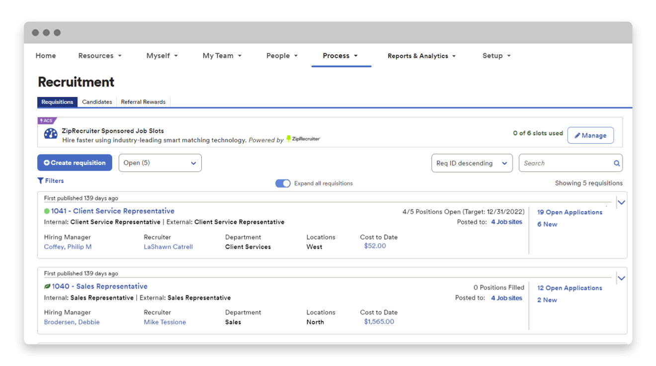 ADP recruitment dashboard.