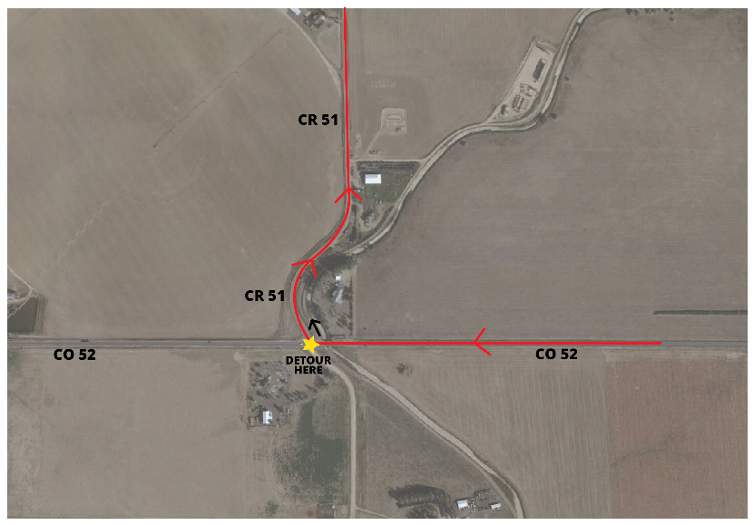 Map of CO 52 Traveling West Detour